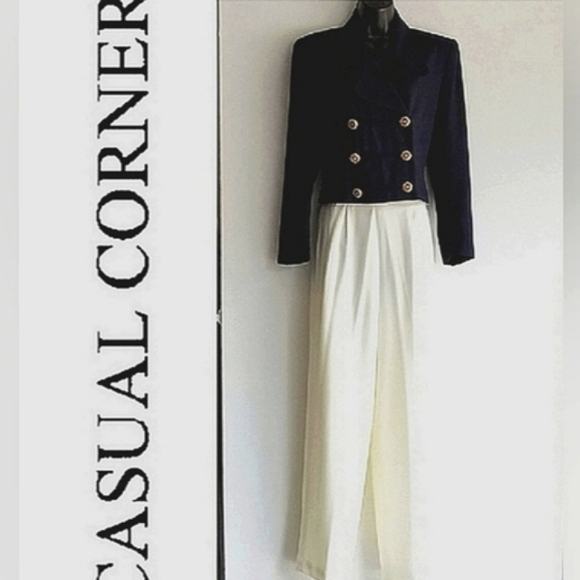 Casual Corner Pants - Double-Breasted Crop Jacket Suit